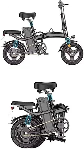 Foldable Electric Bike,14" Portable Folding E-Bike, City Bike, 48V 10AH Battery, 250W Motor, 25KMH Speed, Disc Brakes, Triple Suspension, 3 Riding Modes, Rear Seat, Recycle Energy System, Black, New!